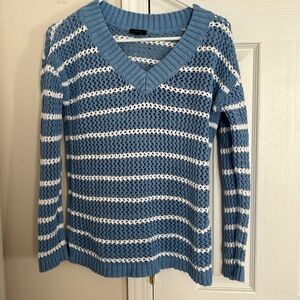 Talbots v neck blue and white stripe sweater.